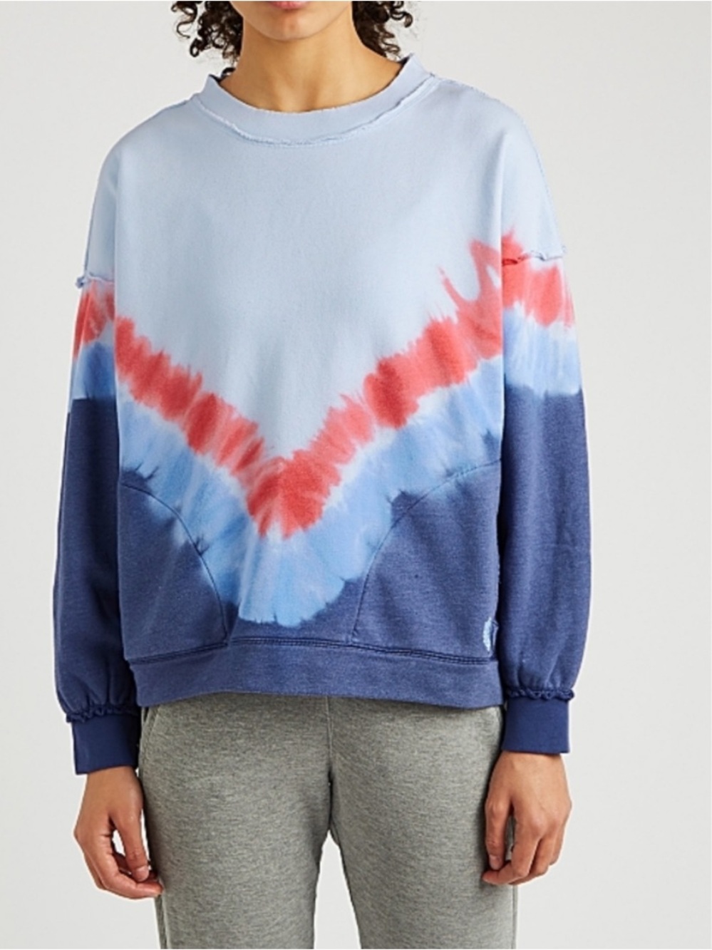 Free People Movement M Tie-Dye Crewneck Sweatshirt in Light Blue, Navy & Coral